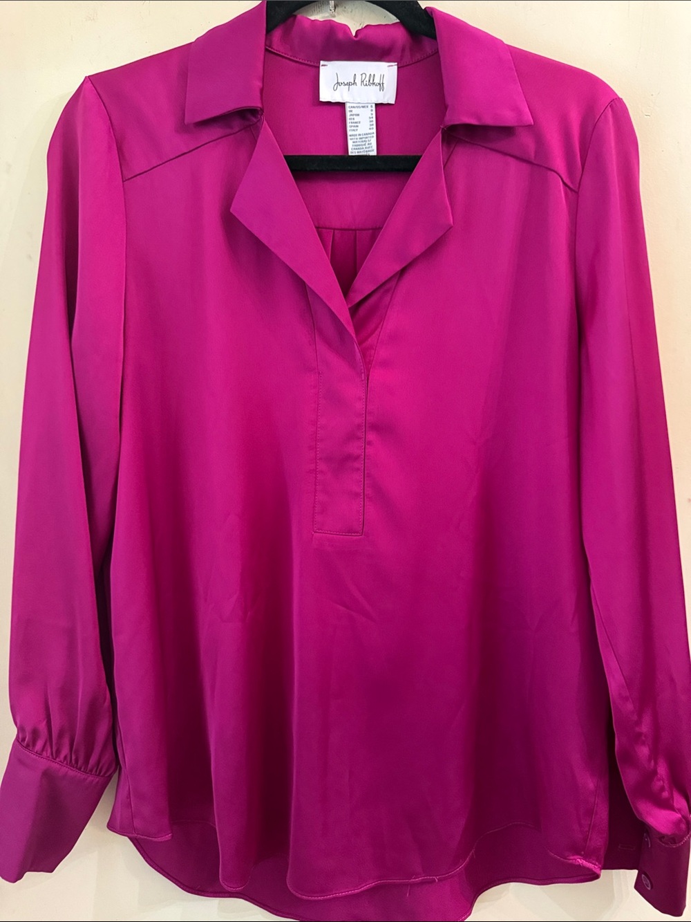 Joseph Ribkoff Bright Fuchsia Satin V-Neck Blouse Size 6 - Picture 9 of 12
